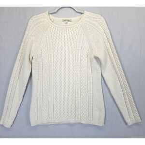 Orvis Fisherman Cable Knit Sweater Women S Cream Cotton Nautical Minimalist